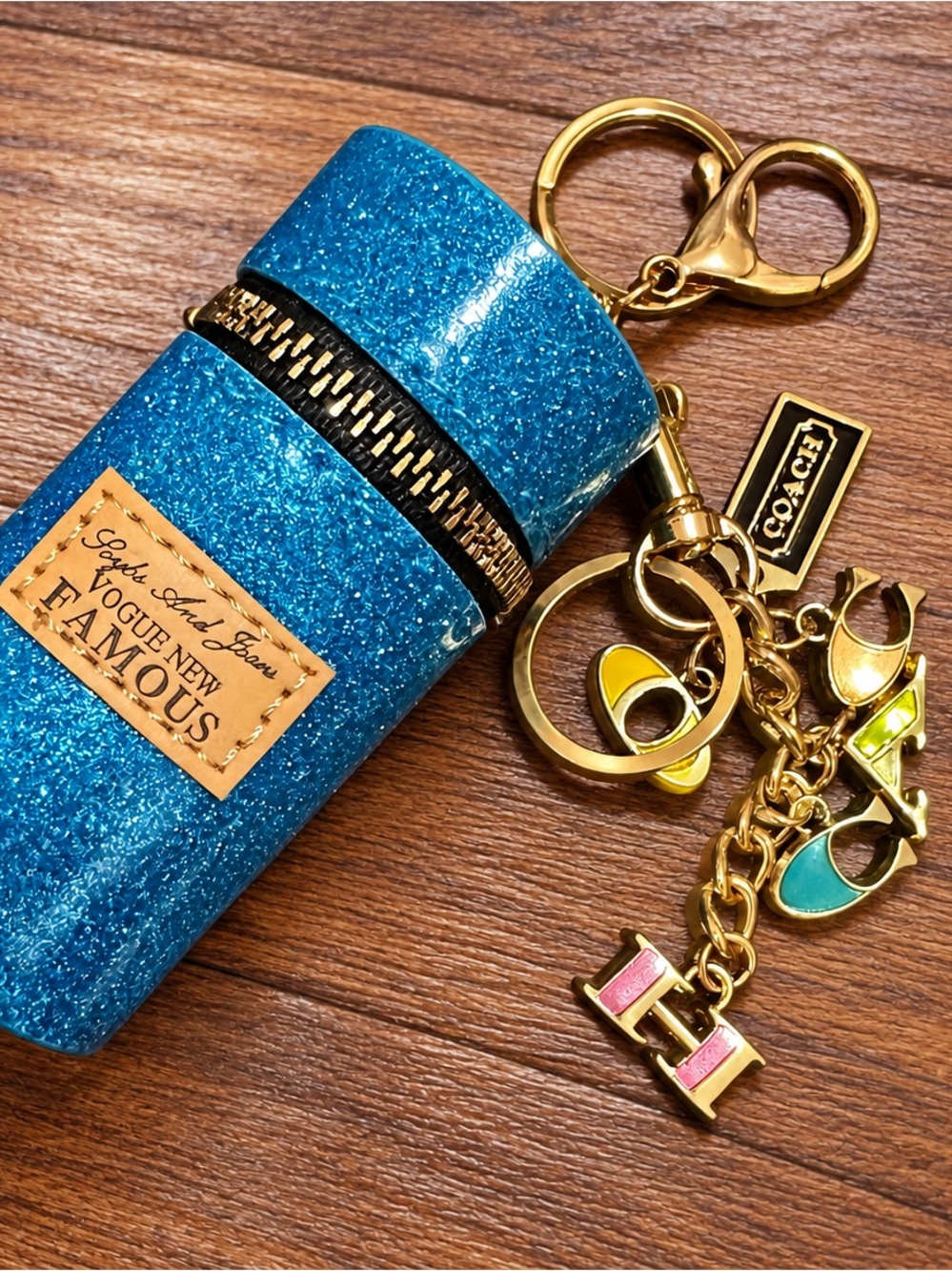 Gold Tone Colorful Enamel Charm Keychain Bag Charm